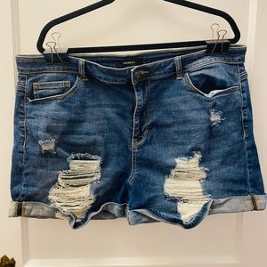 Distressed jean shorts